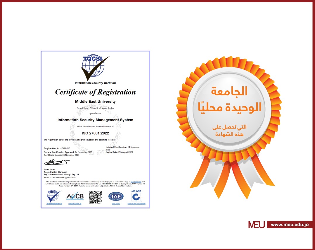 “الشرق الأوسط”… أول جامعة أردنية تحصل على شهادة الأيزو في الأمن السيبراني